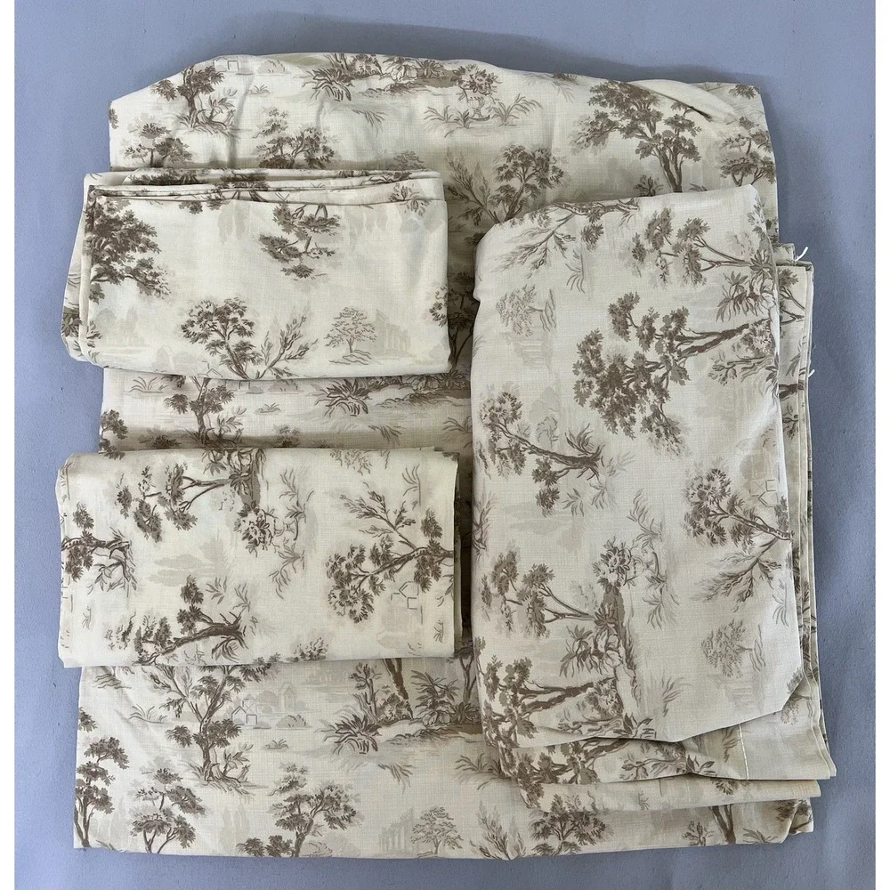 Vintage Wamsutta‎ Sz King Beige Floral Sheet Set Cotton / Polyester Y2K Made USA